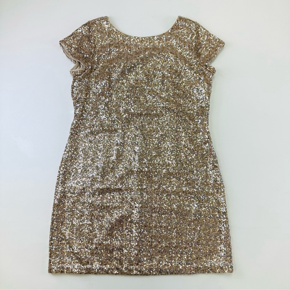 Gold sequin dress Large sheath cap sleeve Size Large White House Black Market